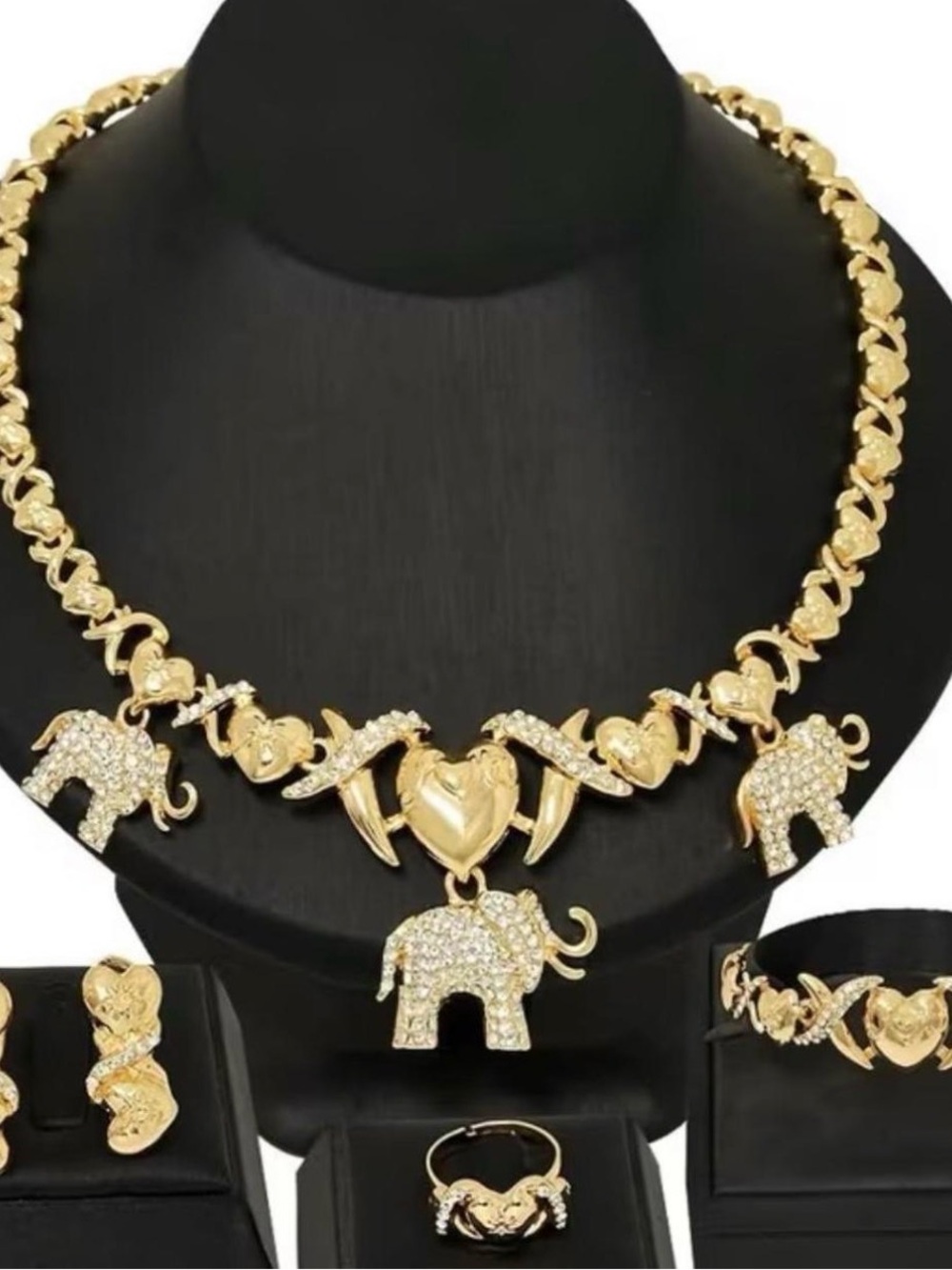 Gold Elephant & Heart Necklace Set for Women